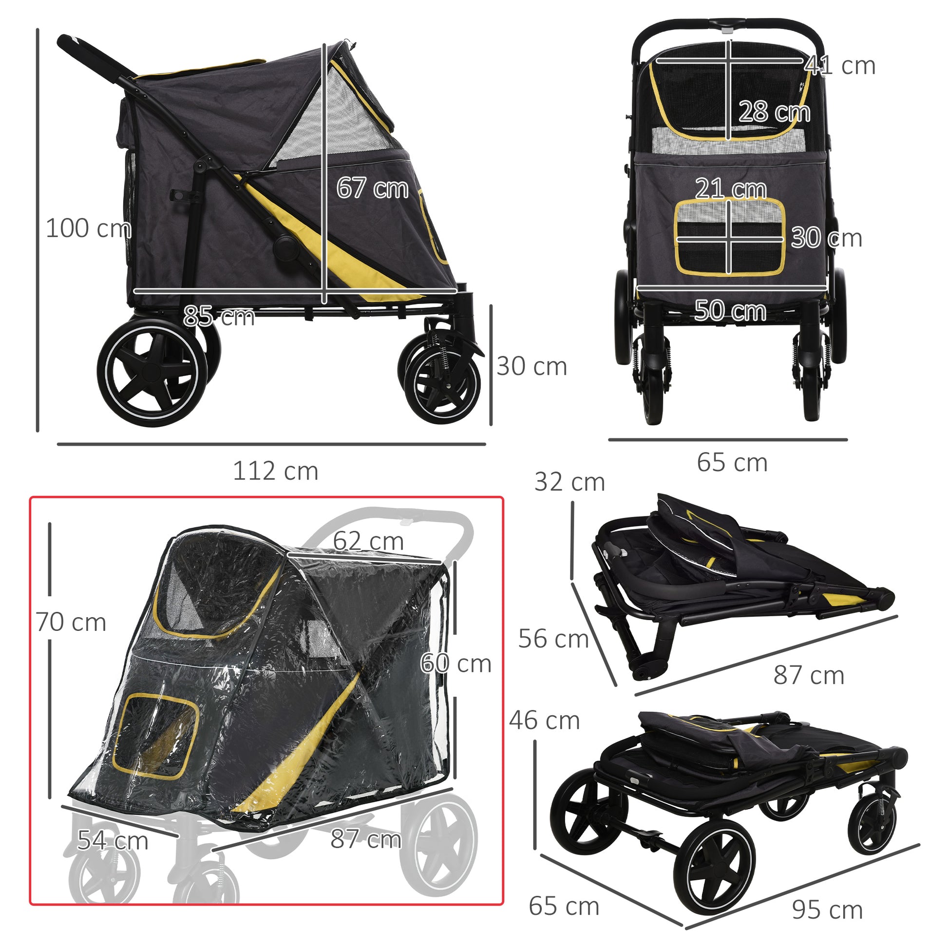 Foldable Pet Stroller With One Click Rain Cover Front Aosom UK