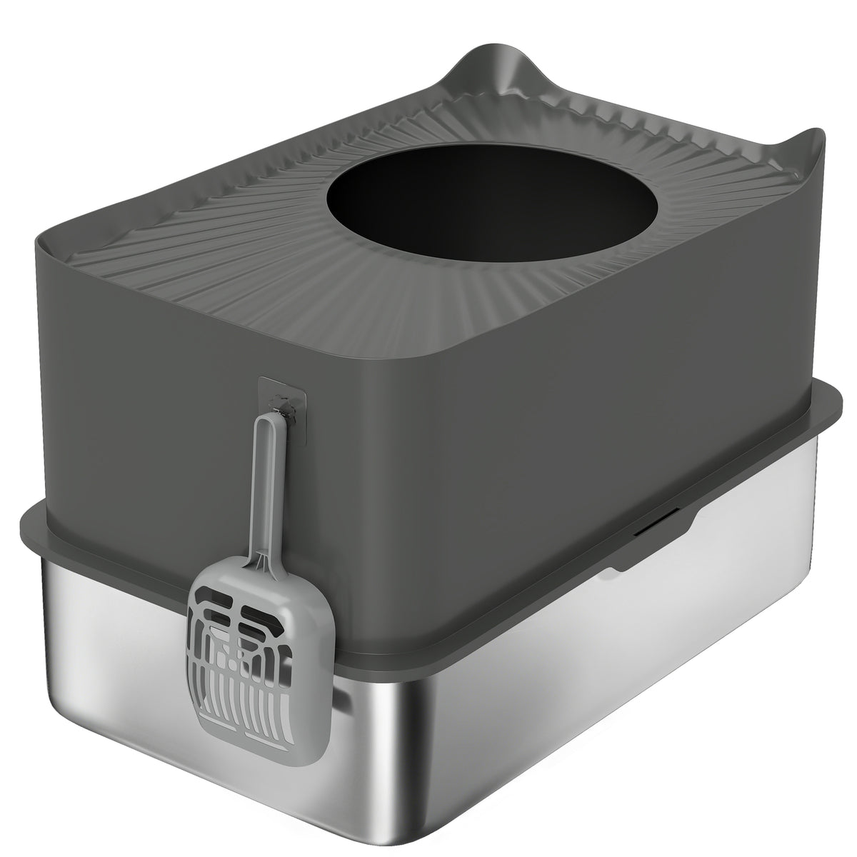 PawHut Stainless Steel Cat Litter Tray, Extra Large Enclosed Litter Box with Scoop, Top Entrance, Non-slip Pads, Dark Grey PawHut Default Title