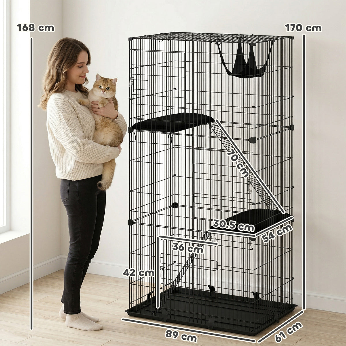 3 Tier Large Indoor Cat Cage with Hammock & Platforms Cat Cages & Enclosures PawHut