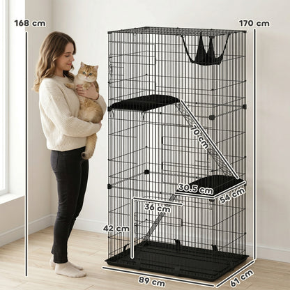 3 Tier Large Indoor Cat Cage with Hammock & Platforms Cat Cages & Enclosures PawHut
