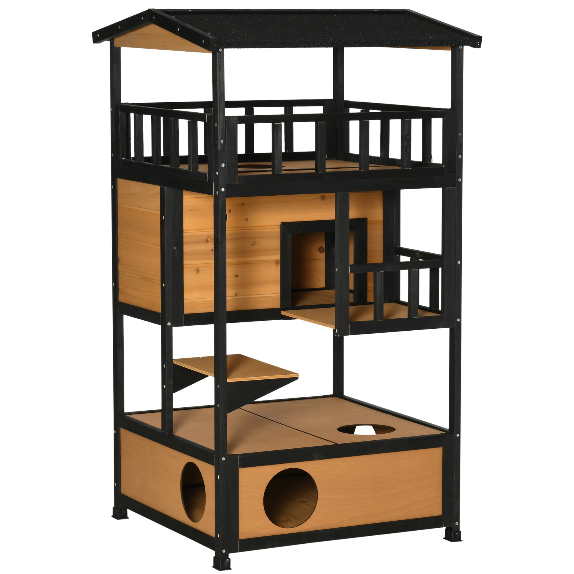 Wooden Cat House 3 Tier For Winter Kitten Shelter Lodge W Aosom UK Default Title