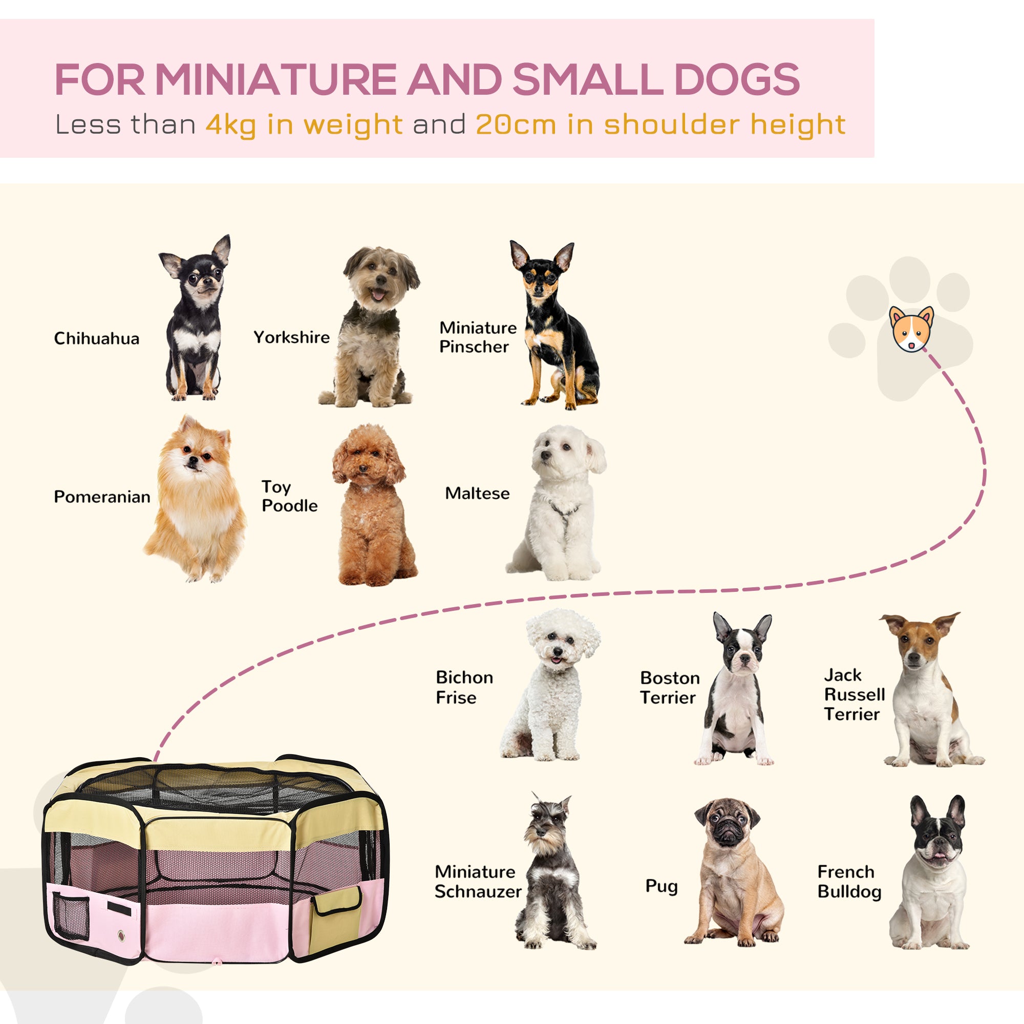 Small Pet Playpen, Fabric Enclosure for Dogs, Cats, Rabbits, Guinea Pigs, Pink