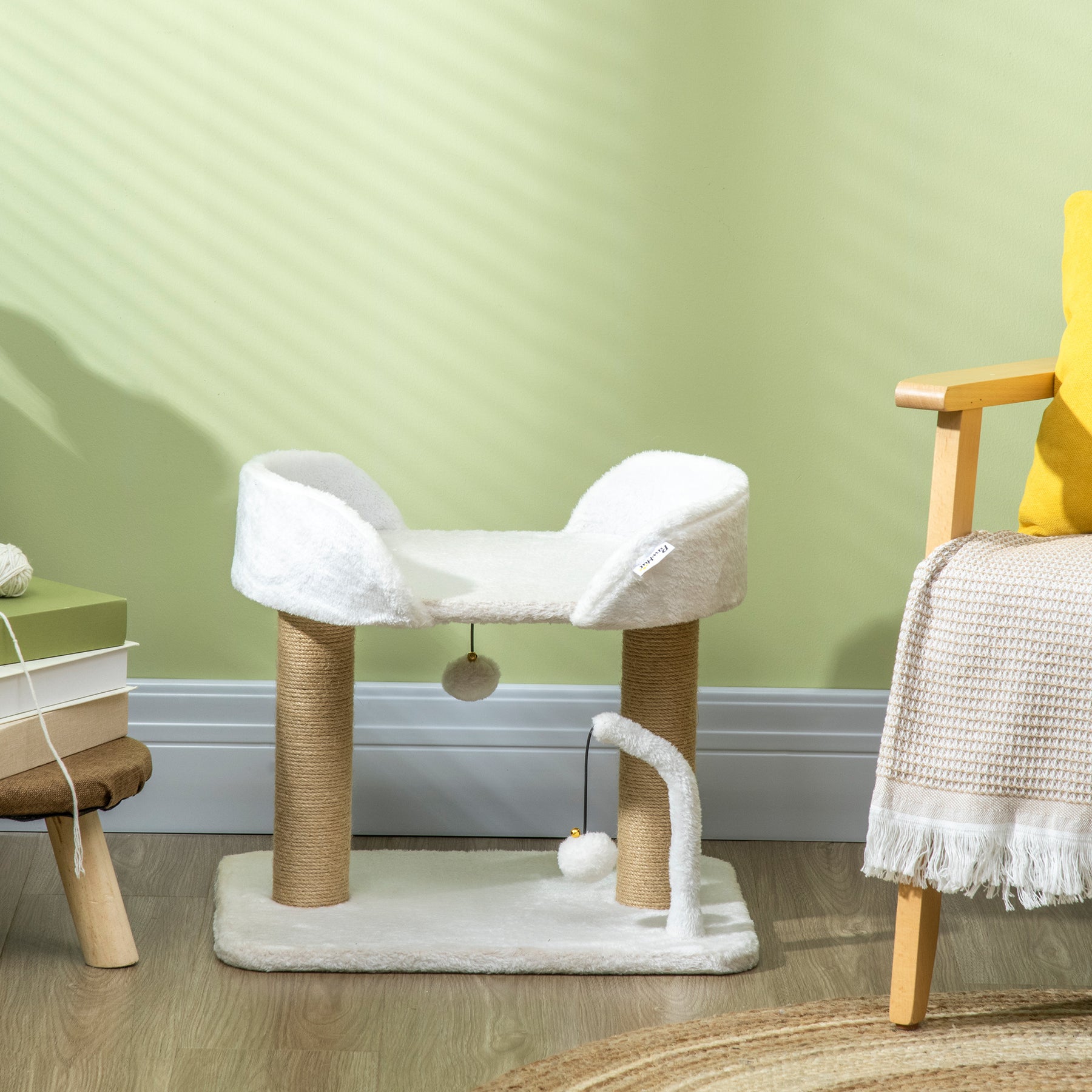 Kitten Climber: Indoor Cat Tree with Sisal Scratcher, Cosy Bed & Toy Balls, White Tower