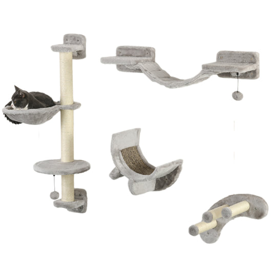 4 Piece Cat Wall Furniture Grey Aosom UK Default Title