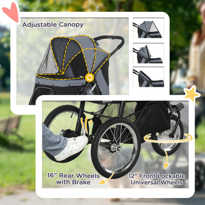 PawHut Foldable Pet stroller, Dog Buggy with Three Wheels, for Small/Medium Dogs, Grey PawHut