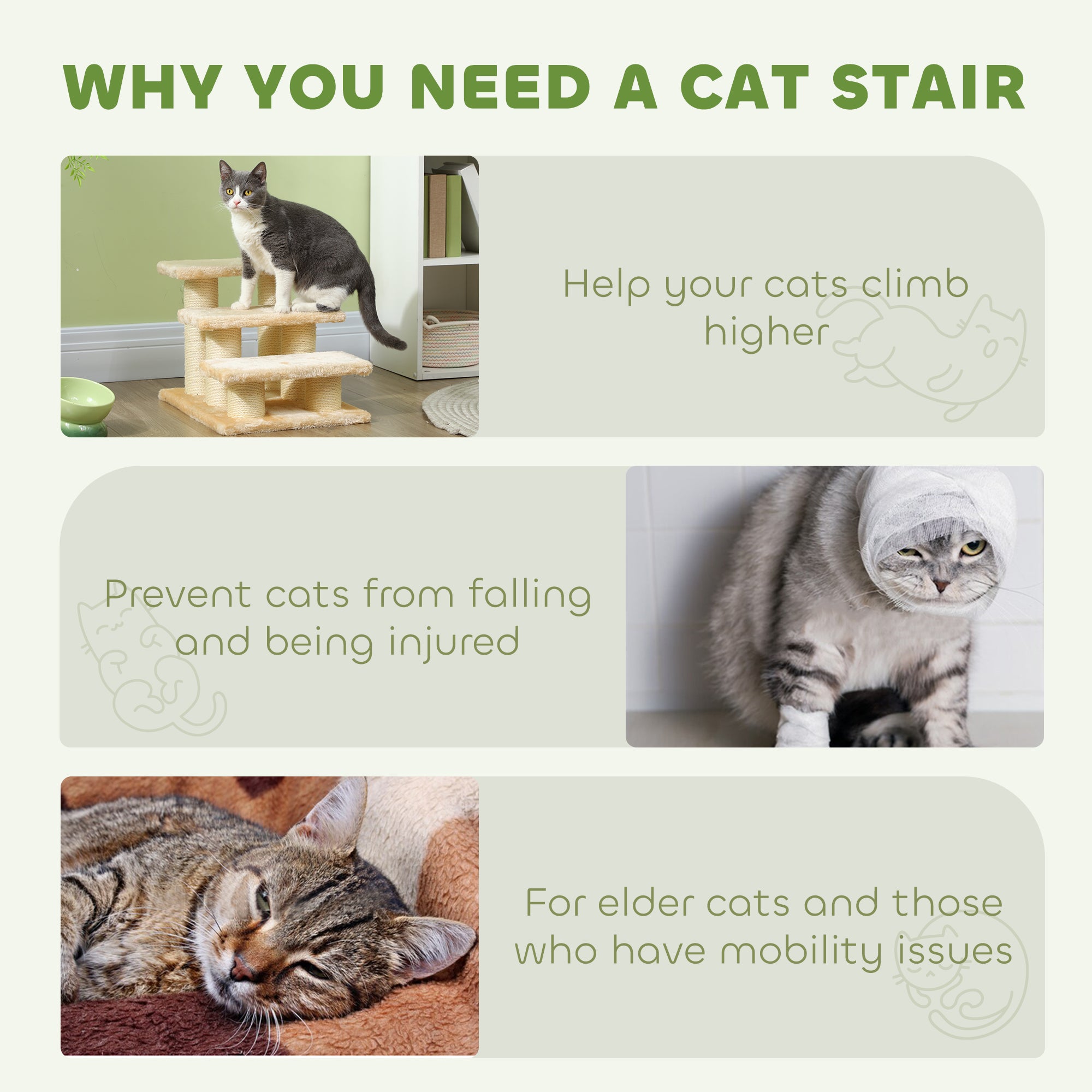 Pet Steps, 3-Step Climber Ladder for Cats & Dogs, Plush Surface, Portable for Older Animals Assistance, Cream