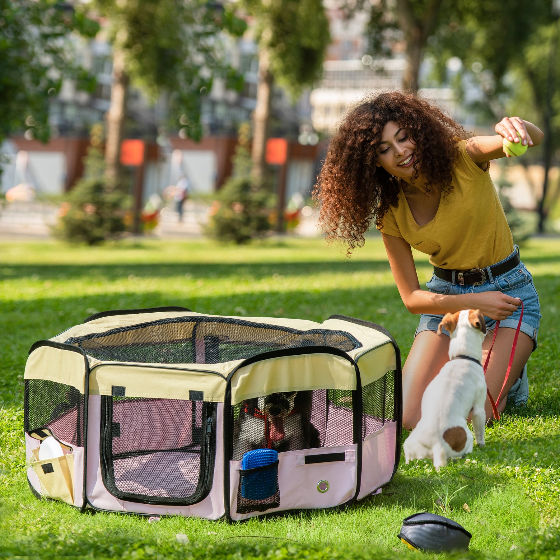 Small Pet Playpen, Fabric Enclosure for Dogs, Cats, Rabbits, Guinea Pigs, Pink
