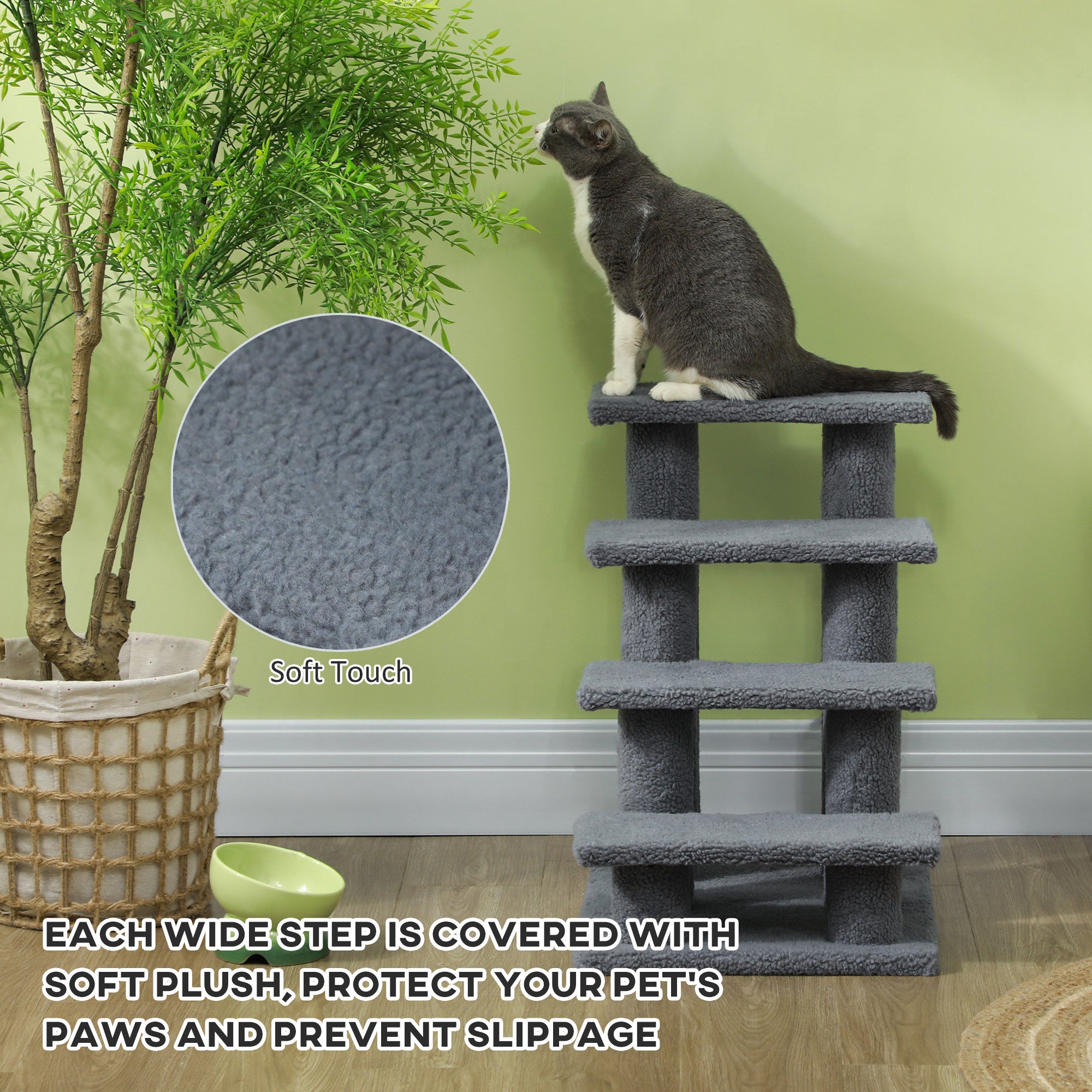 Pet Steps, Portable Stairs for Bed Access, Suitable for Cats & Older Animals, Grey