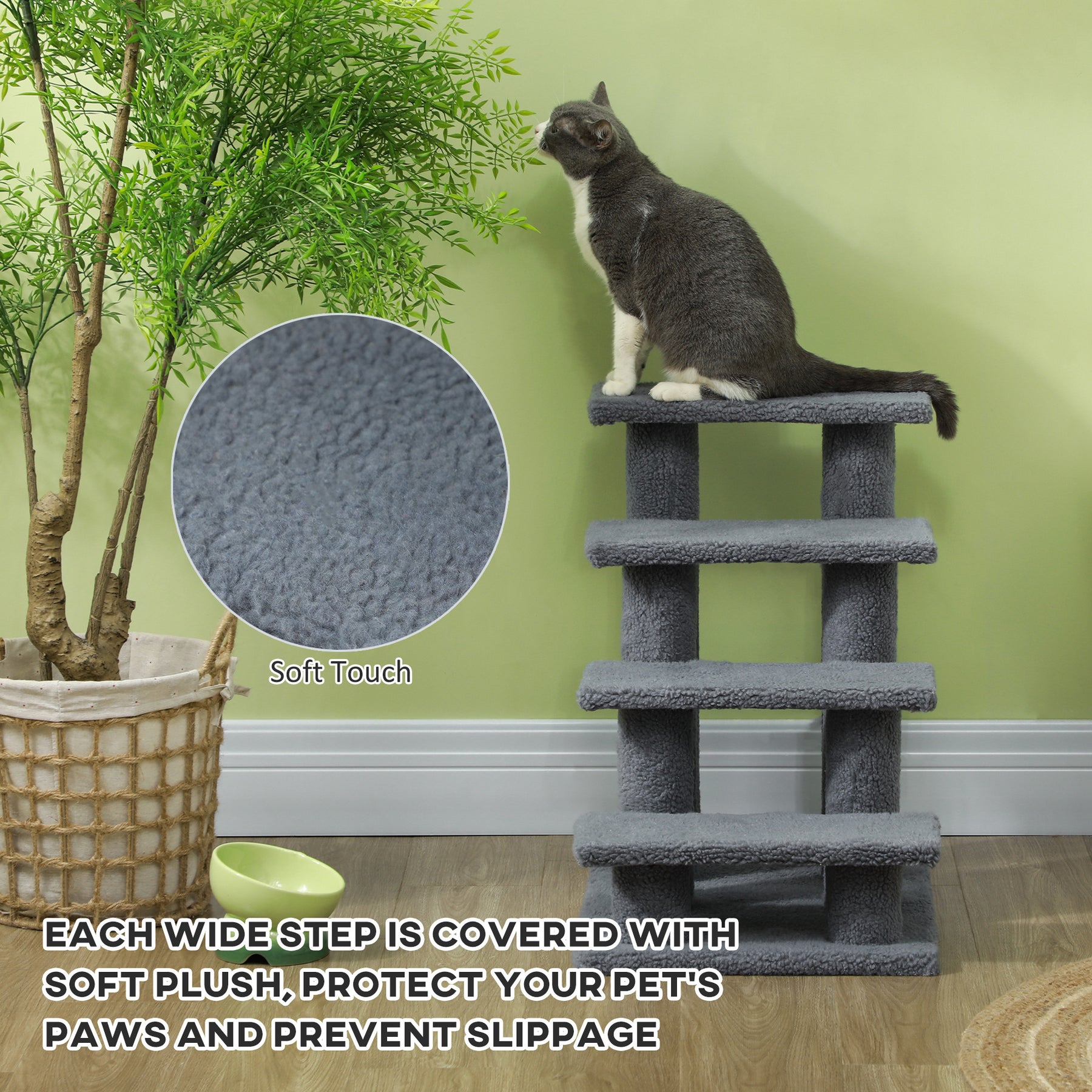 Pet Steps, Portable Stairs for Bed Access, Suitable for Cats & Older Animals, Grey