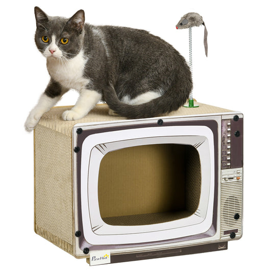 Tv Shaped Scratching Board With Scratcher Catnip Toy Rat Aosom UK Default Title