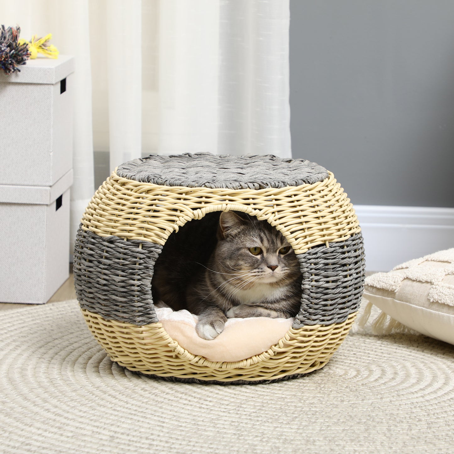 Wicker Cat Bed Rattan Raised Cosy Kitten Cave Aosom UK