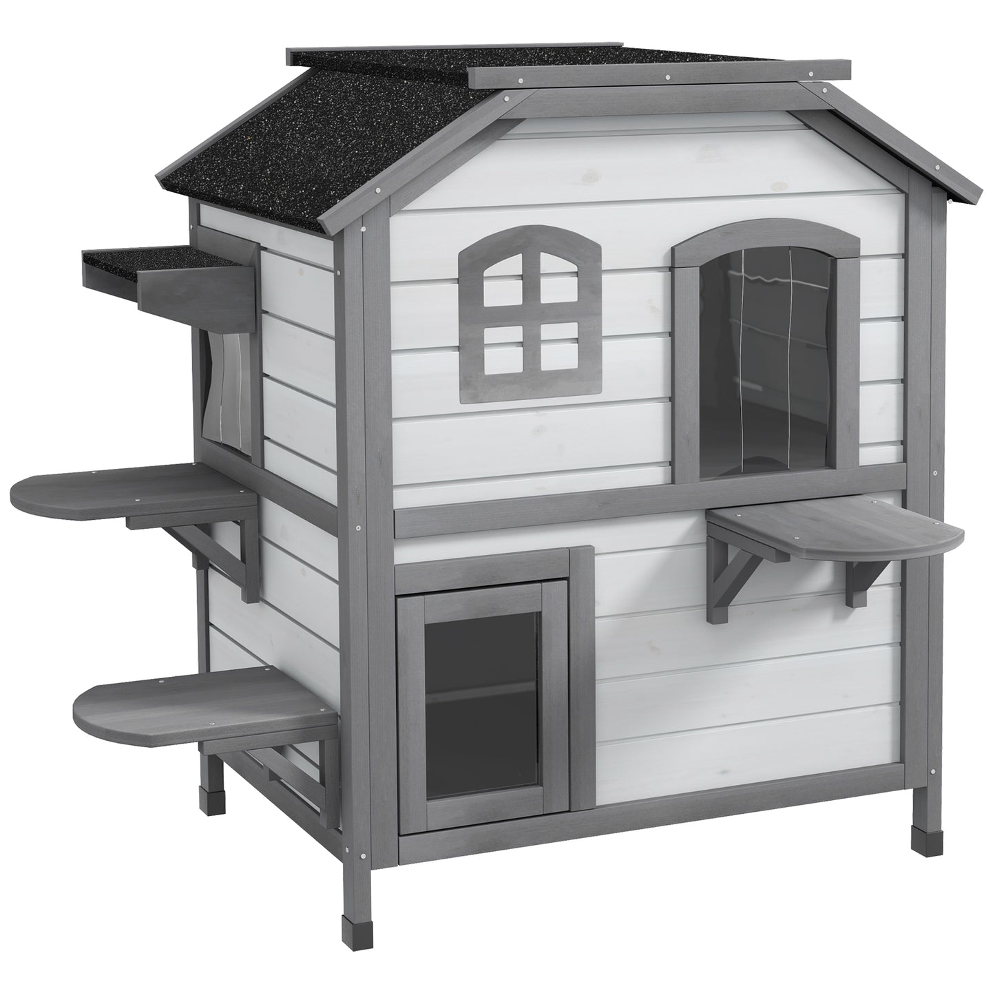 2 Storey Indoor Or Outdoor Wooden Cat Enclosure Kitty Aosom UK Default Title