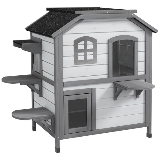 2 Storey Indoor Or Outdoor Wooden Cat Enclosure Kitty Aosom UK Default Title