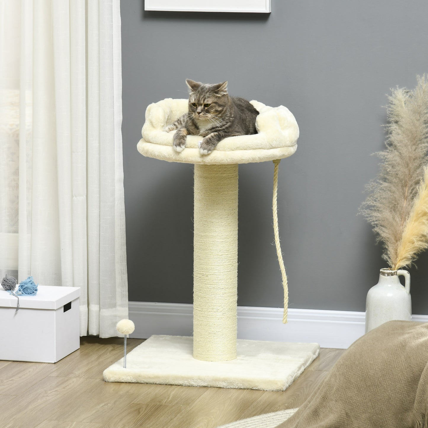 Cat Tree With Sisal Wrapped Scratching Post Cream