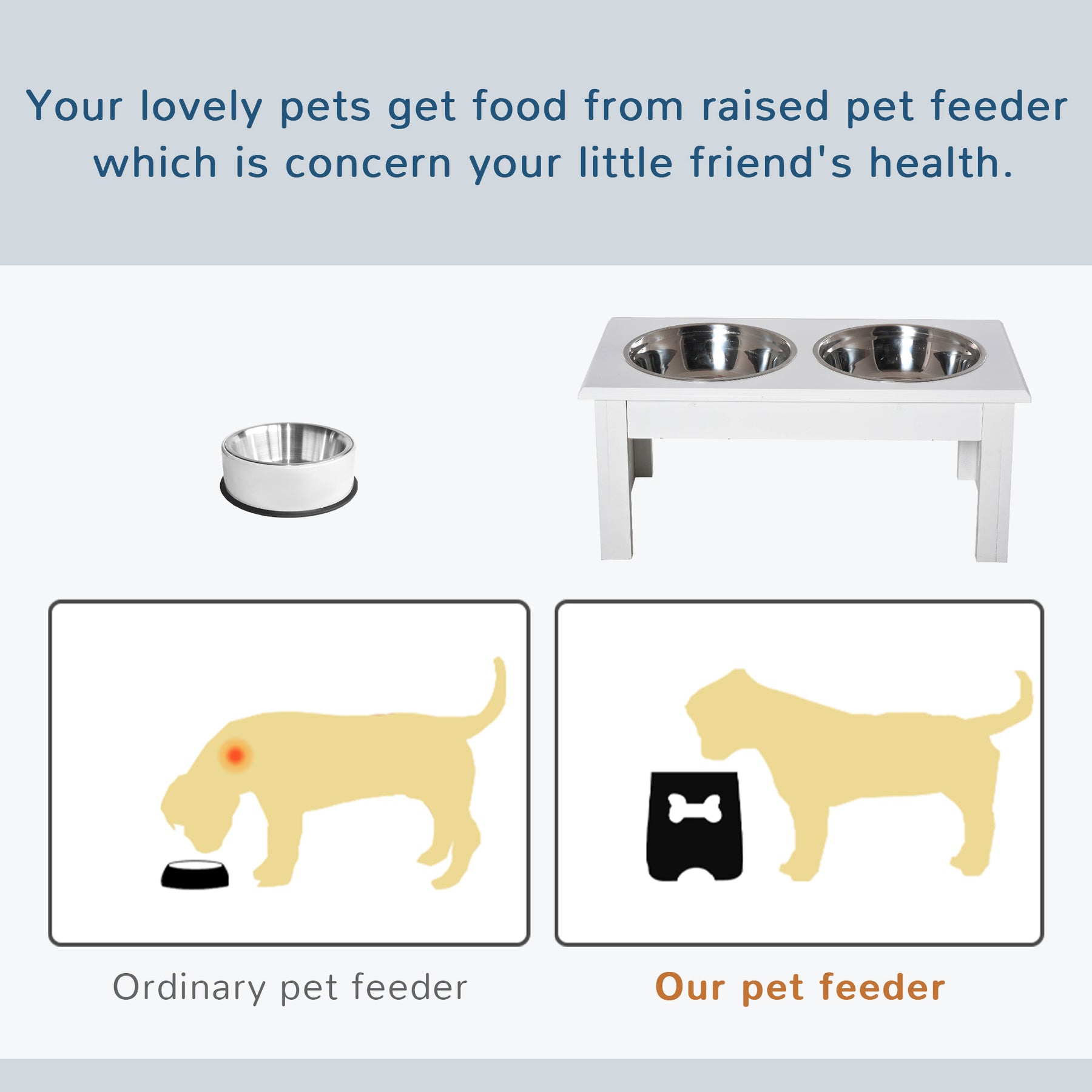 Stainless Steel Pet Feeder, Durable & Easy to Clean, Ideal for Cats & Dogs, White