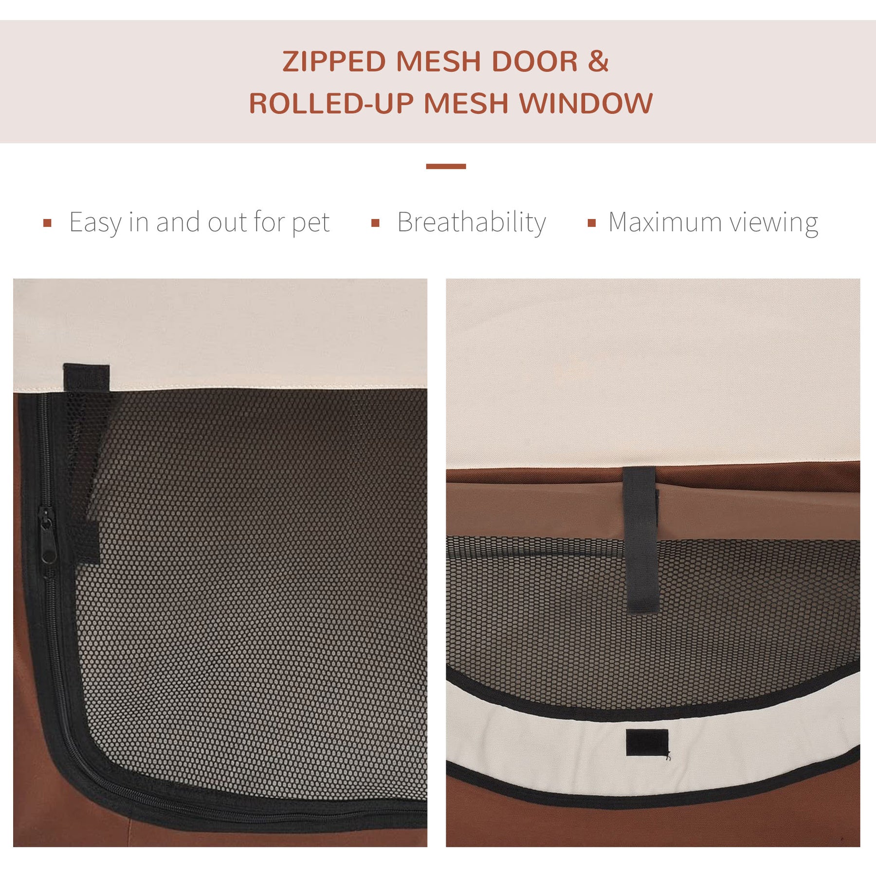 Soft Pet Carrier, Foldable Cat and Dog Travel Bag, Breathable Fabric Crate, Brown.