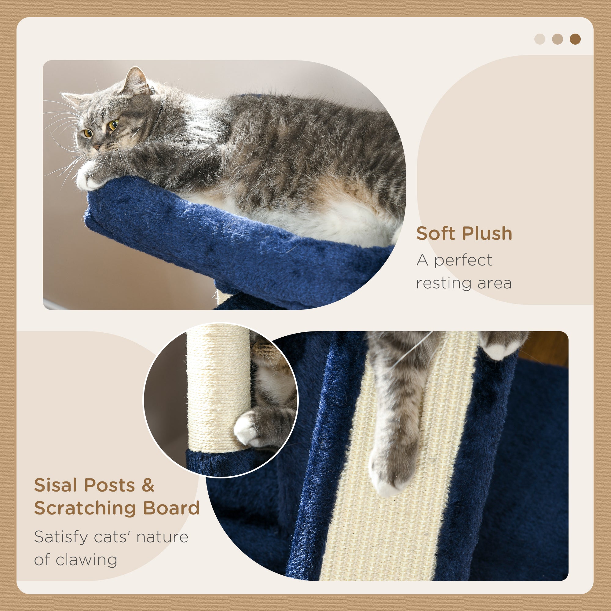 Sisal Cat Activity Tree, Rest & Play Centre with 2 Houses, Durable, Navy Blue