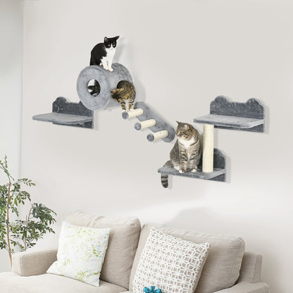 4Pcs Wall Mounted Cat Tree Furniture With Platforms Steps Aosom UK
