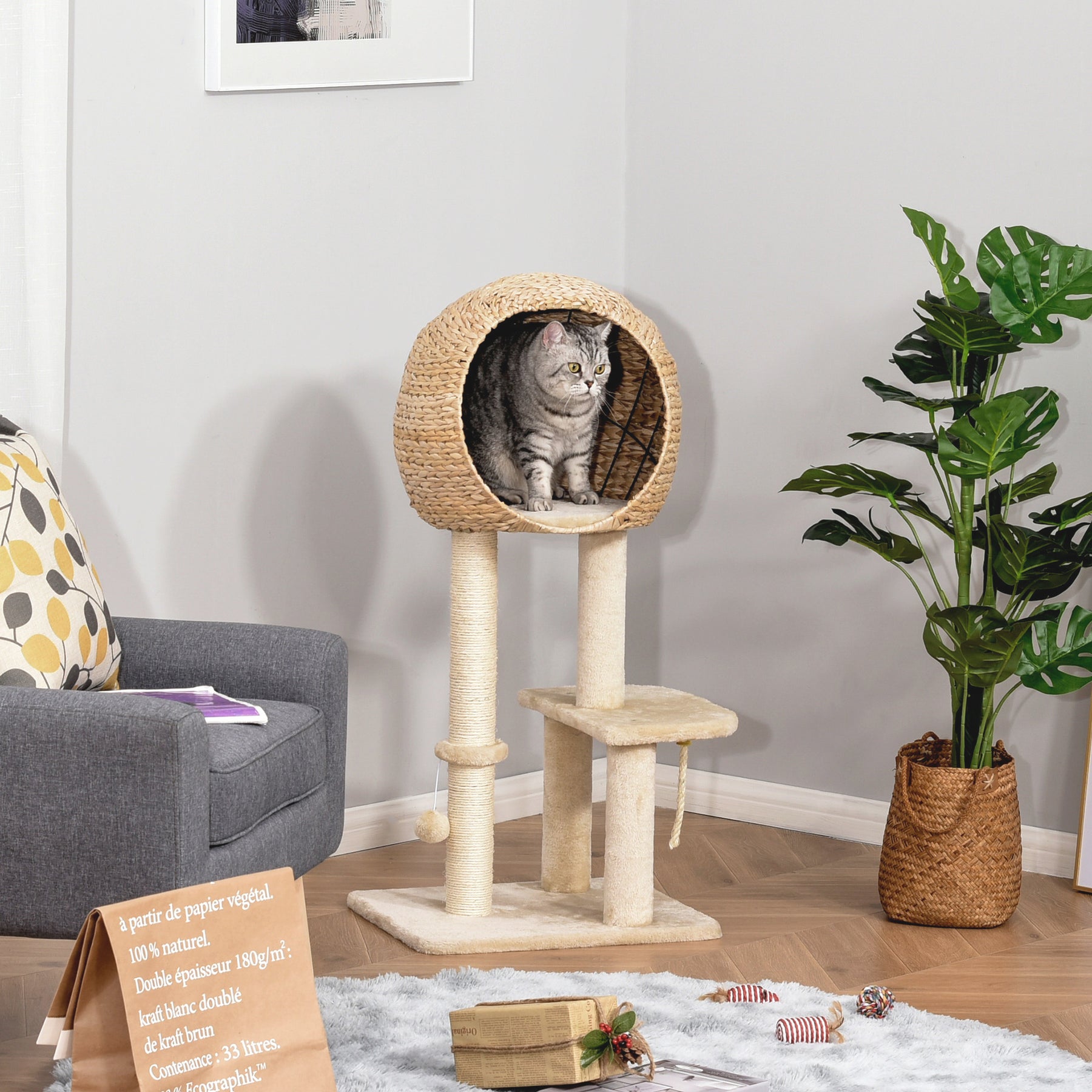 Cat tree Cat Tower Climbing Activity Center with Sisal Scratching Post Condo Perch Hanging Balls Teasing Rope Toy Cushion