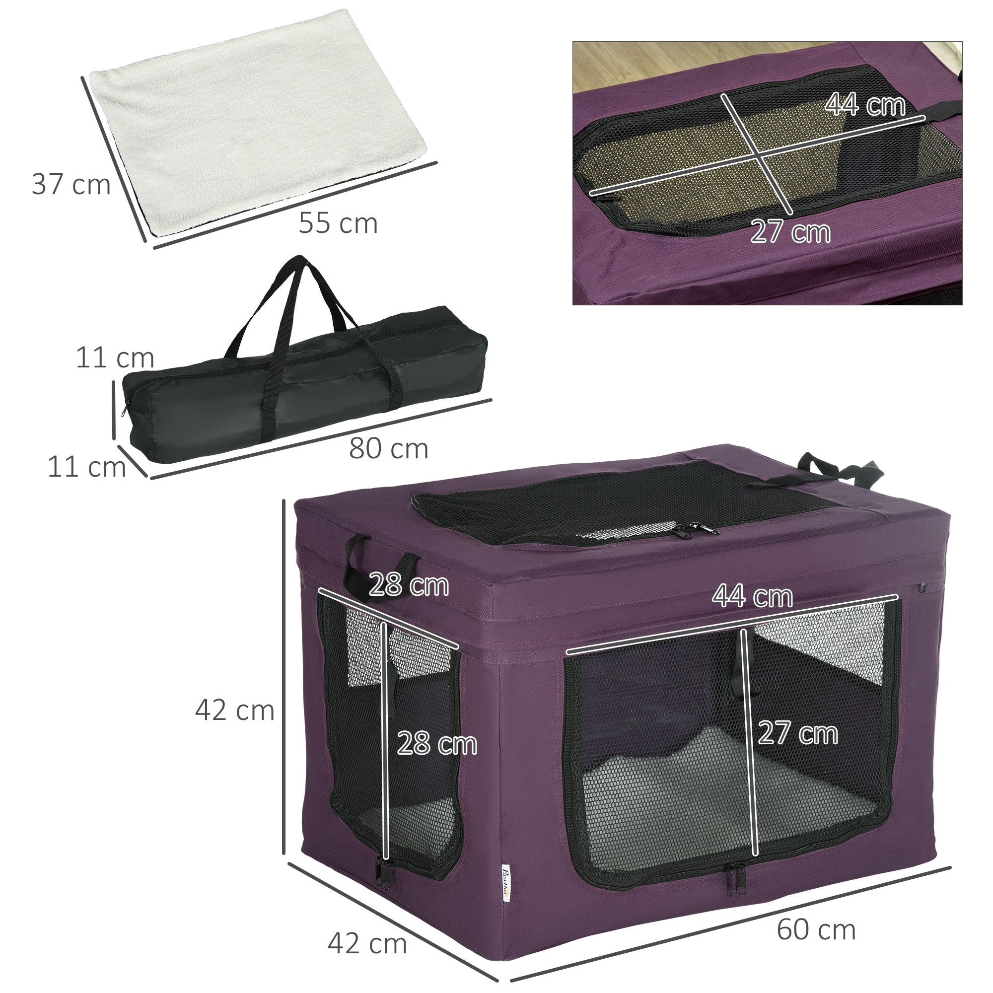 Portable Pet Carrier, Foldable Travel Bag for Small Dogs and Cats, Lightweight and Breathable, Purple