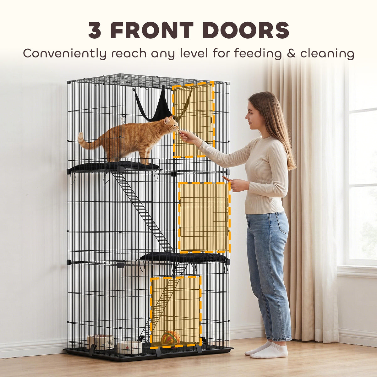 3 Tier Large Indoor Cat Cage with Hammock & Platforms Cat Cages & Enclosures PawHut