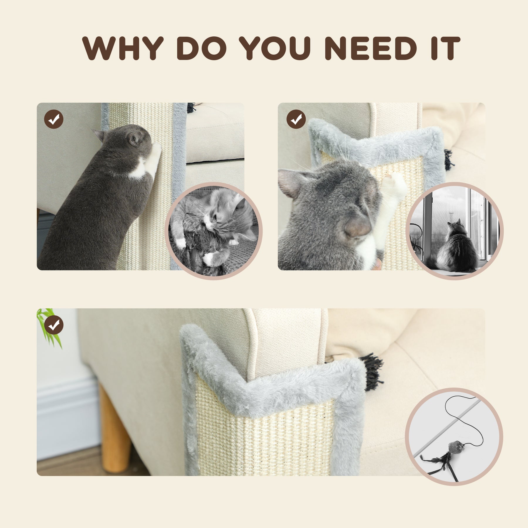 Corner Cat Scratching Post with Sisal Scratching Pad, Grey