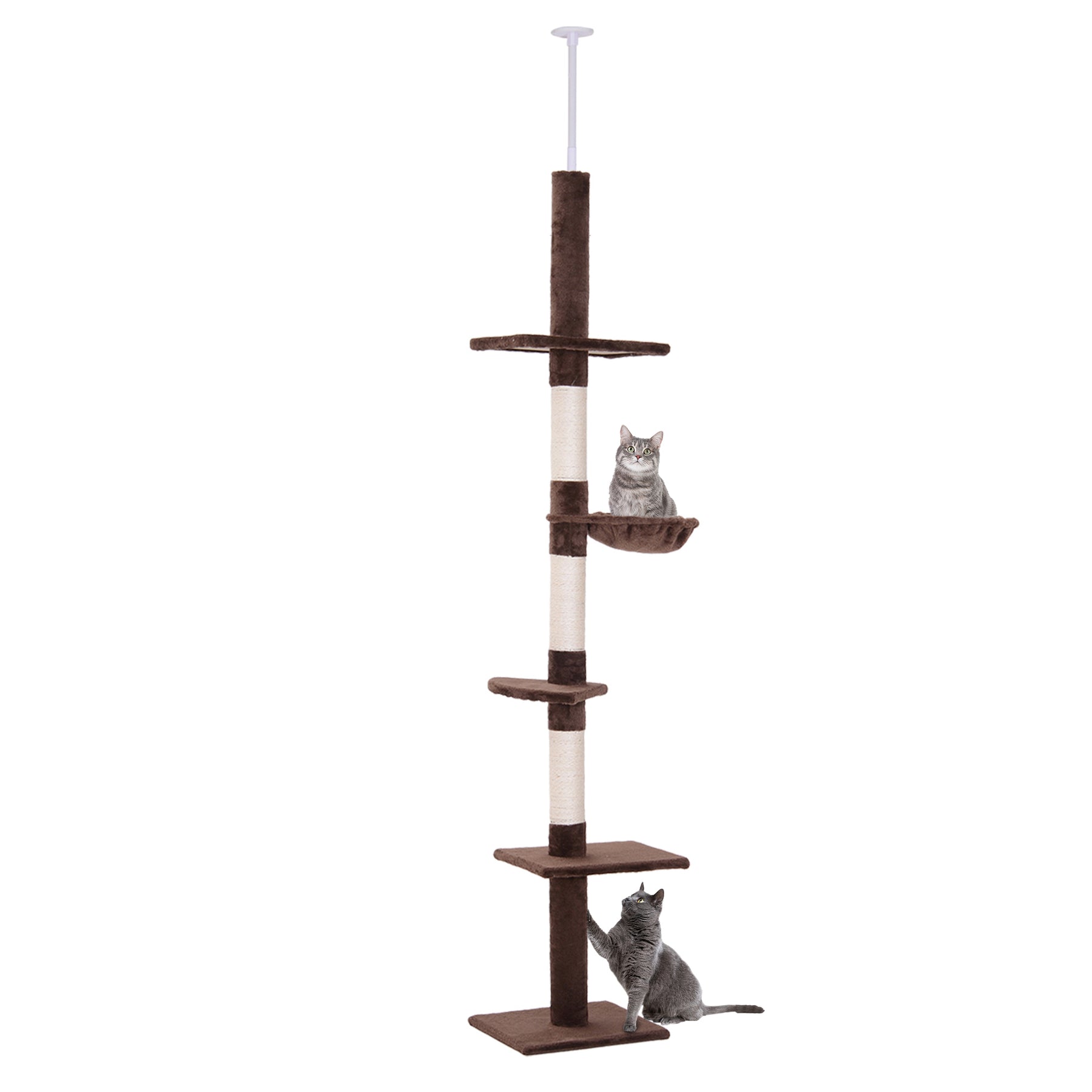 Cat Climbing Tree, 5-Tier Floor to Ceiling Adjustable Scratching Post Tower, Activity Centre, Brown,