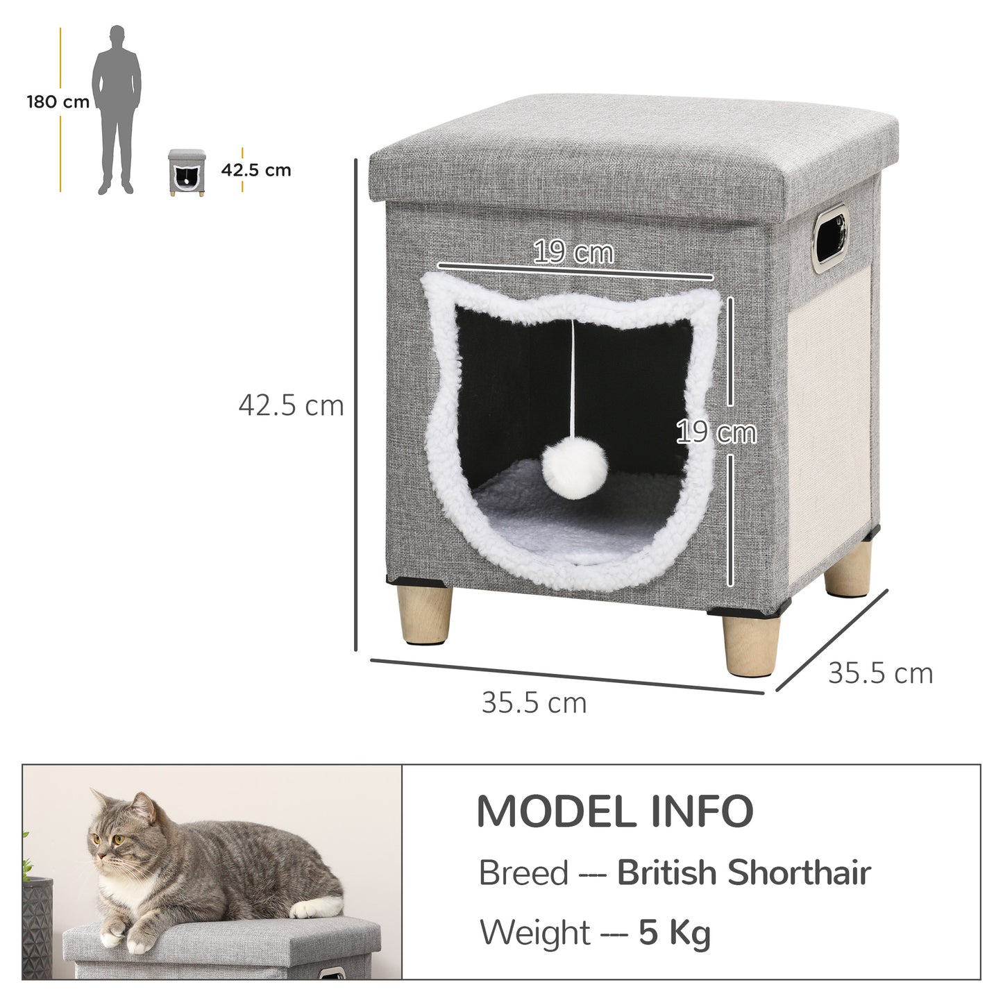 Cat Ottoman Bed 2 In 1 Cosy Cave With Cushion Scratcher Aosom UK