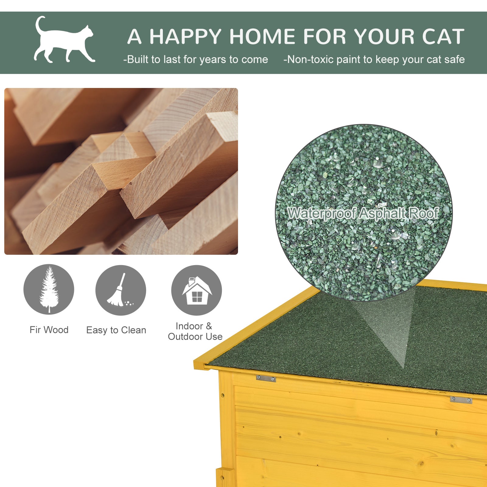 Garden Wooden Cat House Hide Cage Outdoor Pet Play Home Aosom UK