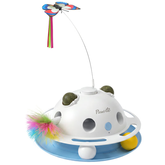 PawHut 4-in-1 Interactive Cat Toy with Moving Feather, Butterfly & Catnip Interactive Cat Toy PawHut Default Title