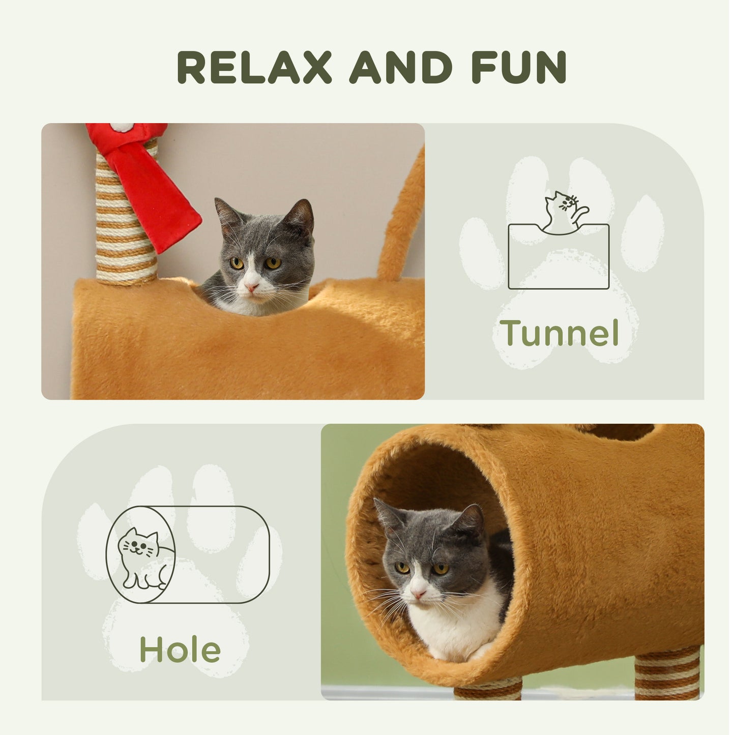 Deer Themed Cat Tree With Scratching Posts Toy Ball Tunnel Aosom UK