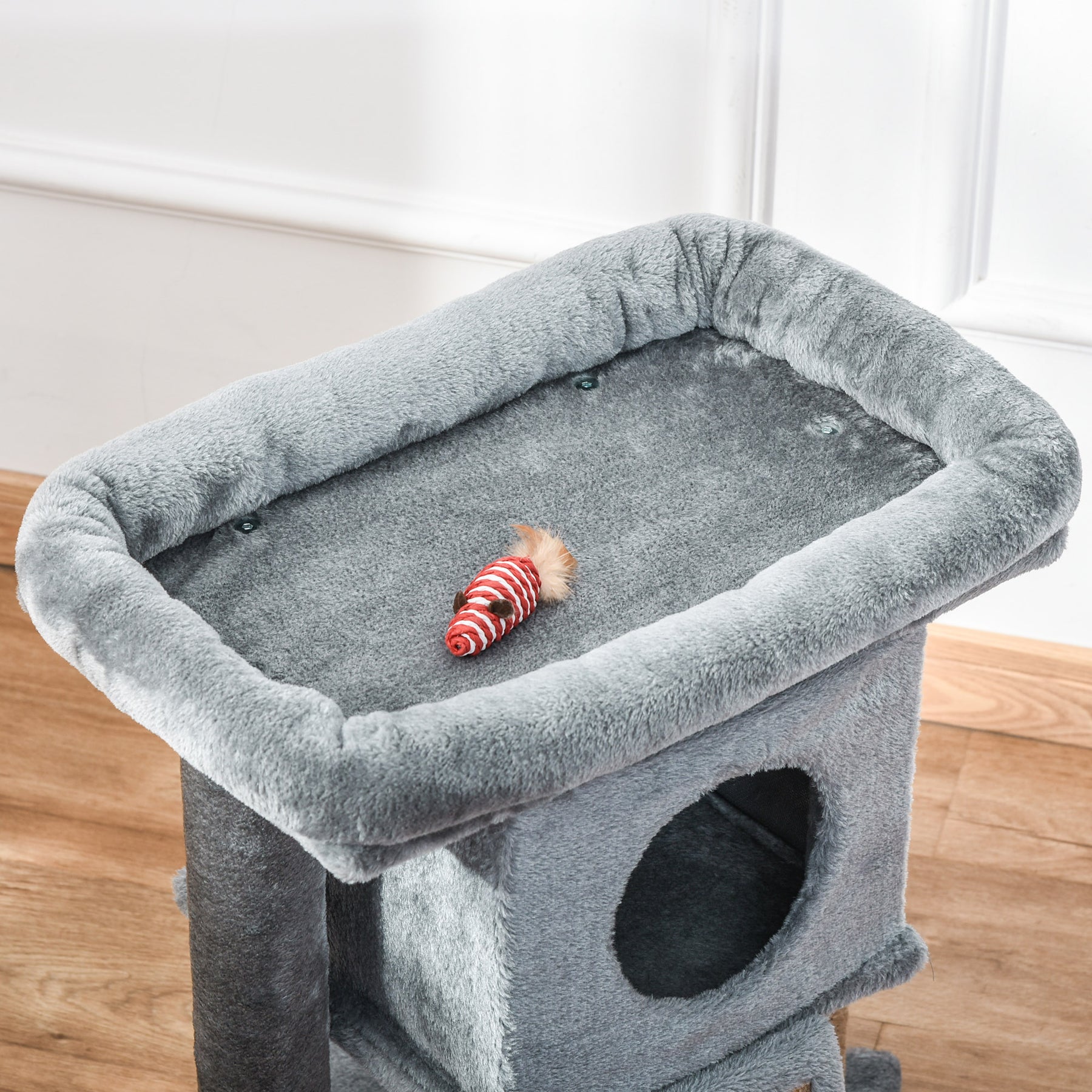 Cat Tree Tower for Indoor Cats Climbing Activity Center Kitten Furniture with Jute Scratching Pad Ball Toy Condo Perch Bed Grey