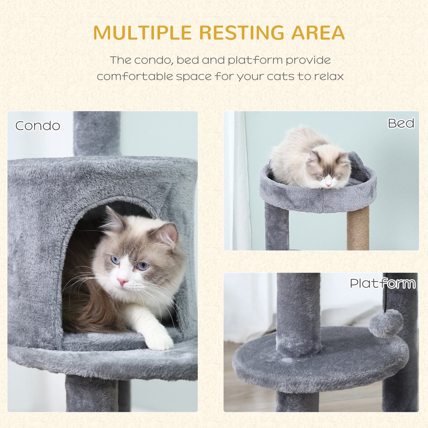 Deluxe Cat Tree With 3 Tier Scratching Posts Play Ball Aosom UK