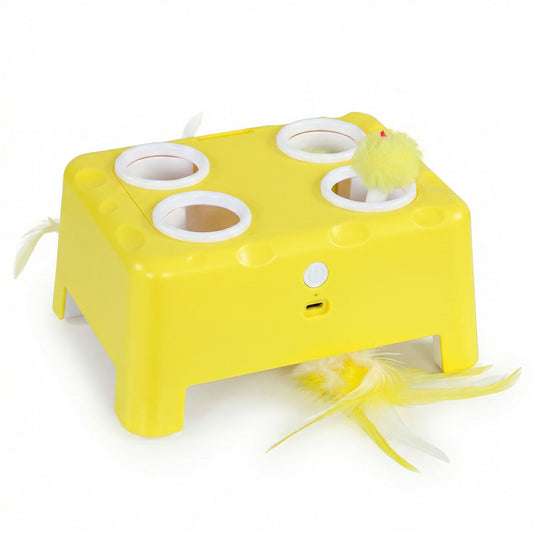 PawHut 3-in-1 Interactive Cat Toy with Popping Mouse, Spinning Feather & Automatic Play Interactive Cat Toy PawHut Default Title
