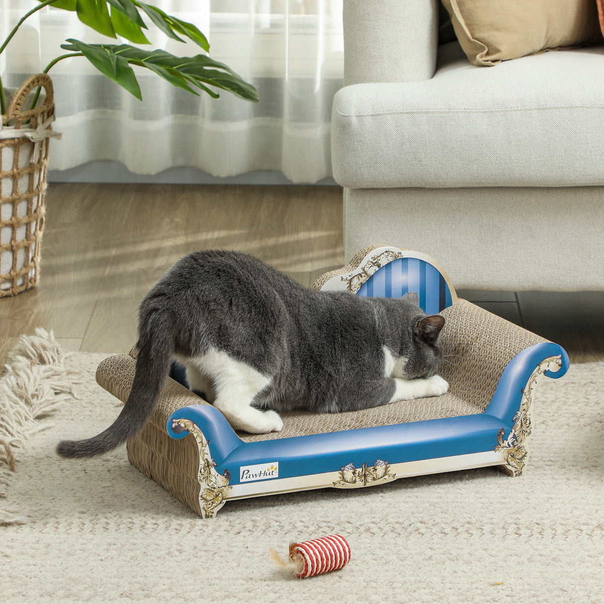 PawHut 2-in-1 Cat Scratching Board with Catnip for Indoor Cats, 26.5 x 57 x 26.5cm, Blue PawHut
