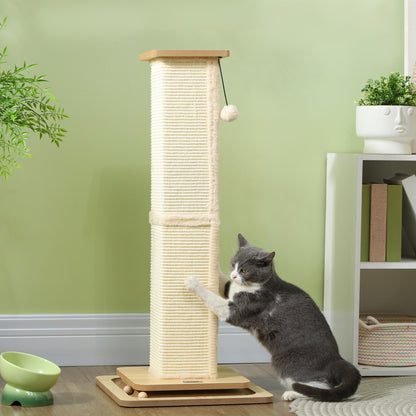 Scratching Post, 3 in 1 Cat Post with Sisal Post, Track Ball Toy, Self Grooming Brush, Hanging Toy Ball, Feather, Oak