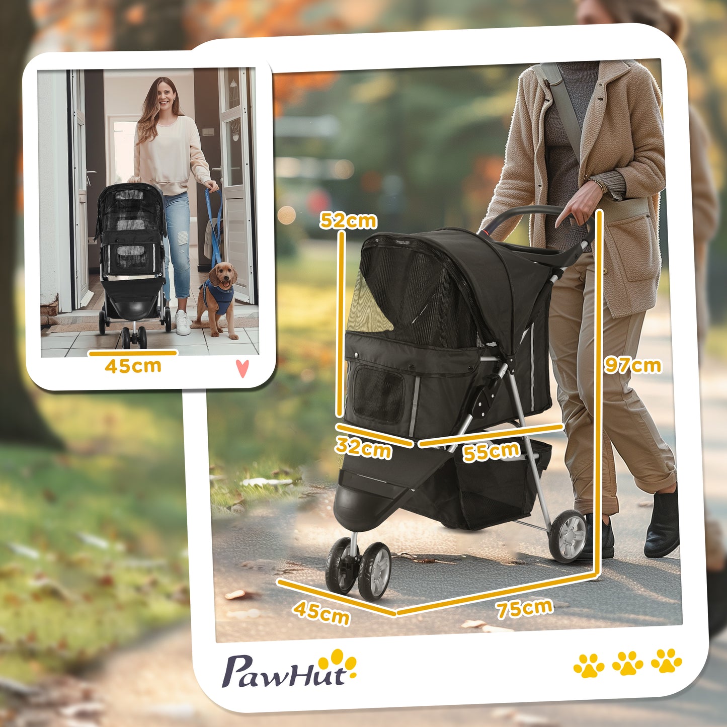 Pet Travel Stroller Cat Dog Pushchair Trolley Puppy Jogger Aosom UK