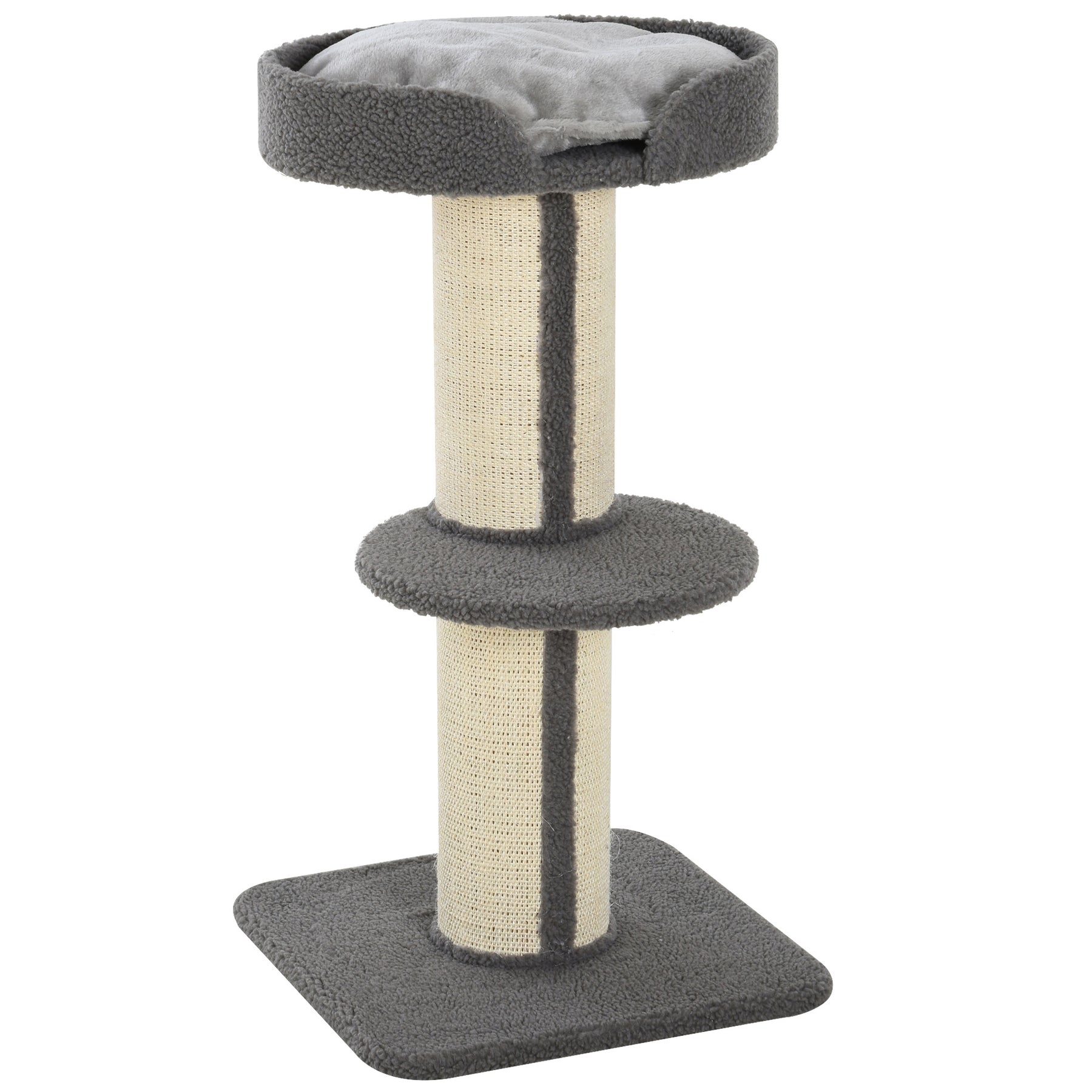 Cat Tree with Sisal Scratching Post, Cat Tower Kitten Activity Center climbing frame with large platform Lamb Cashmere Perch, Grey