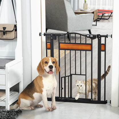 PawHut Pet Gate Safety Gate, with Cat Flap, Auto Close, for Staircases, Doorways, Hallways, 74-80cm Wide - Black PawHut