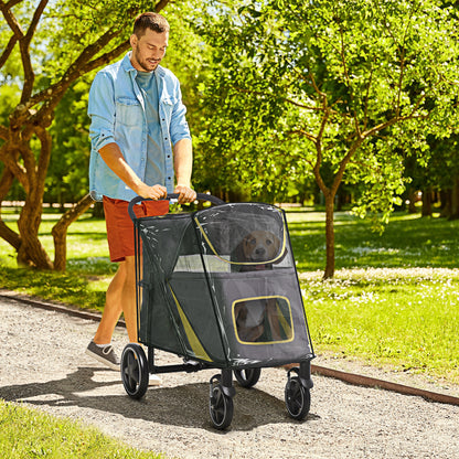 Foldable Pet Stroller With One Click Rain Cover Front Aosom UK