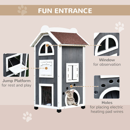 Wooden Cat House Weatherproof Pet Shelter Outdoor Condos Aosom UK