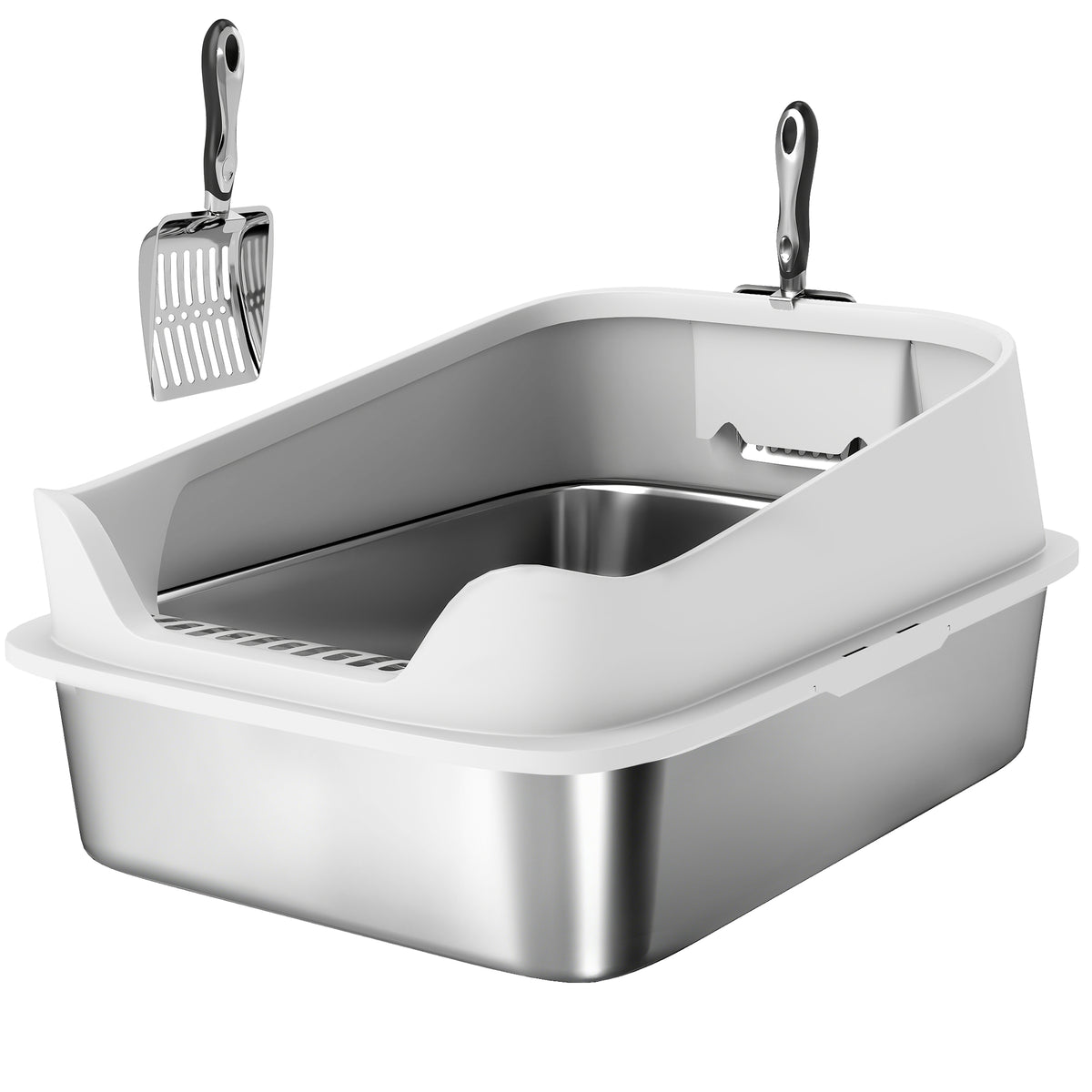 PawHut XL Stainless Steel Cat Litter Box with High Sides, Metal Scoop, 60 x 40 x 30 cm PawHut Default Title