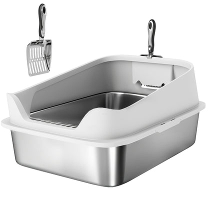 PawHut XL Stainless Steel Cat Litter Box with High Sides, Metal Scoop, 60 x 40 x 30 cm PawHut Default Title