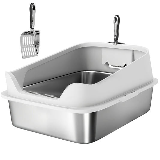 PawHut XL Stainless Steel Cat Litter Box with High Sides, Metal Scoop, 60 x 40 x 30 cm PawHut Default Title