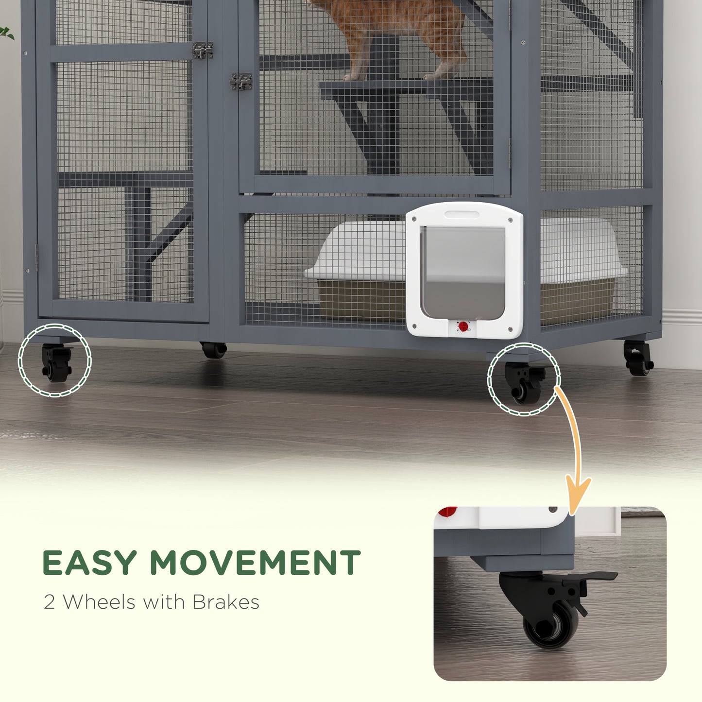 Cat Cage House Catio Outdoor Enclosure On Wheels Weather Aosom UK