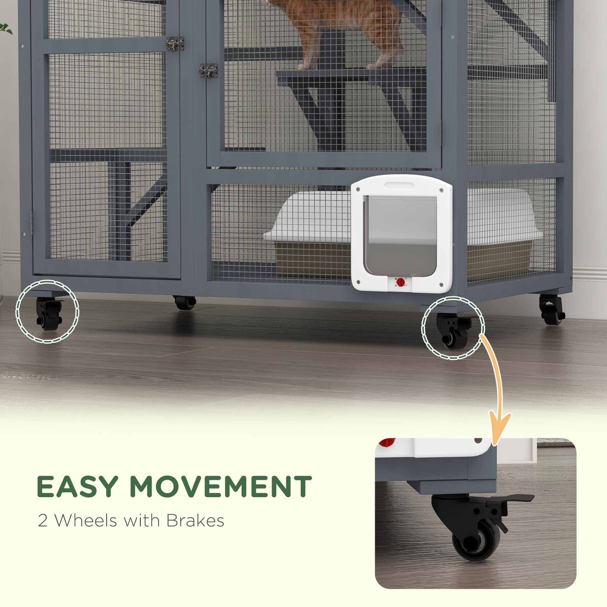 Cat Cage House Catio Outdoor Enclosure On Wheels Weather Aosom UK