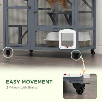Cat Cage House Catio Outdoor Enclosure On Wheels Weather Aosom UK