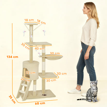 Multi Level Cat Tower 134Cm Tree With Condo And Sisal