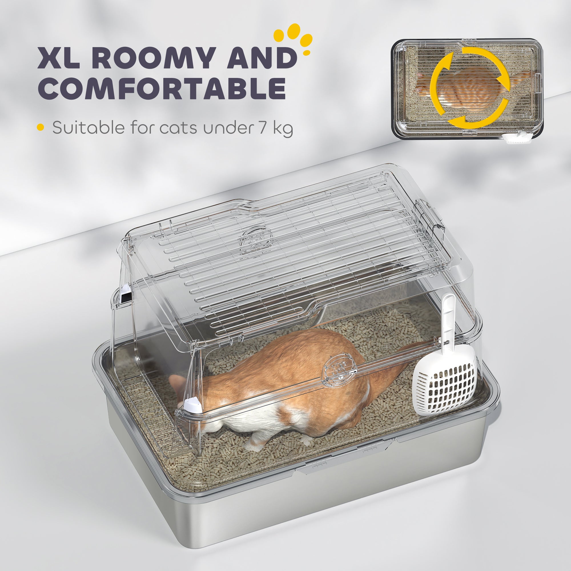 Extra Large Stainless Steel Cat Litter Tray with Scoop, Flip-Top Lid, Odour Control, Modern Design