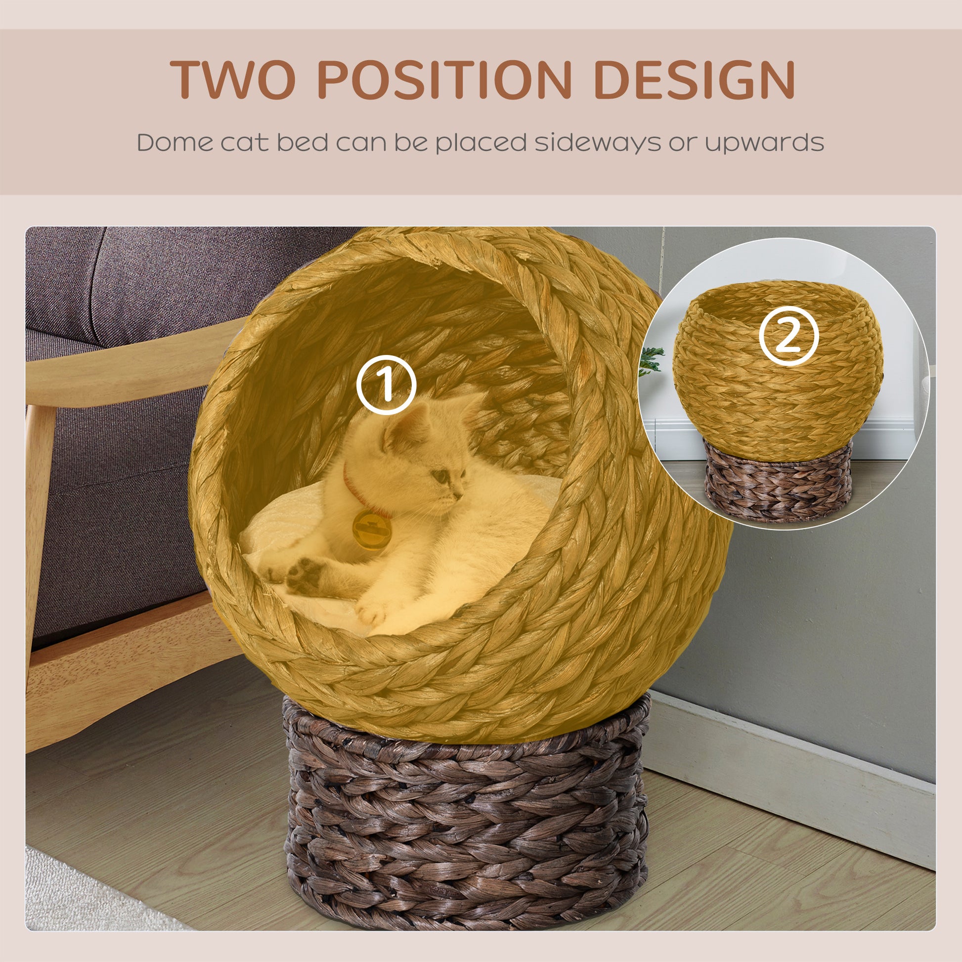 Wicker Cat Bed Raised Rattan Basket With Cylindrical Base Aosom UK
